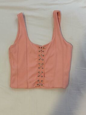 Peach Lace-Up Ribbed tank Top